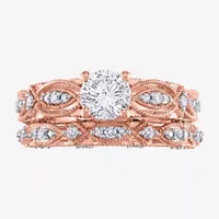 Modern Bride Gemstone Womens 1/10 CT. T.W. Lab Created White Sapphire 10K Rose Gold Round Bridal Set