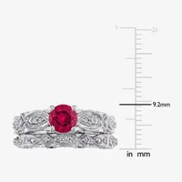 Modern Bride Gemstone Womens 1/10 CT. T.W. Lab Created Red Ruby 10K White Gold Round Bridal Set