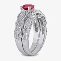 Modern Bride Gemstone Womens 1/10 CT. T.W. Lab Created Red Ruby 10K White Gold Round Bridal Set