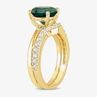 Modern Bride Gemstone Womens Lab Created Green Emerald 10K Gold Round Solitaire Bridal Set