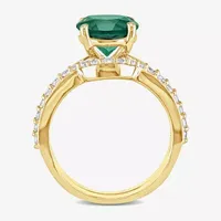 Modern Bride Gemstone Womens Lab Created Green Emerald 10K Gold Round Solitaire Bridal Set