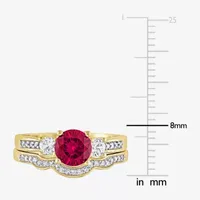 Modern Bride Gemstone Womens 1/8 CT. T.W. Lab Created Red Ruby 10K Gold Round 3-Stone Bridal Set