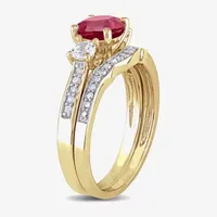 Modern Bride Gemstone Womens 1/8 CT. T.W. Lab Created Red Ruby 10K Gold Round 3-Stone Bridal Set