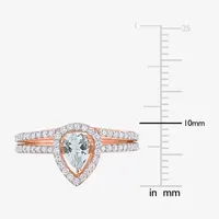 Modern Bride Gemstone Womens 1/3 CT. T.W. Genuine Blue Aquamarine 10K Rose Gold Pear Bridal Set