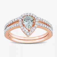 Modern Bride Gemstone Womens 1/3 CT. T.W. Genuine Blue Aquamarine 10K Rose Gold Pear Bridal Set