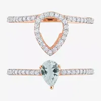 Modern Bride Gemstone Womens 1/3 CT. T.W. Genuine Blue Aquamarine 10K Rose Gold Pear Bridal Set