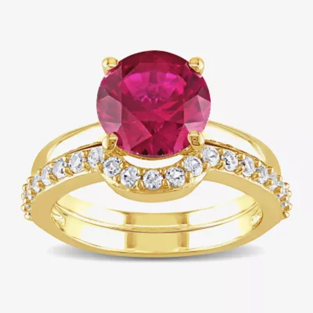 Modern Bride Gemstone Womens Lab Created Red Ruby 10K Gold Round Bridal Set