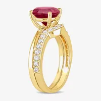 Modern Bride Gemstone Womens Lab Created Red Ruby 10K Gold Round Bridal Set
