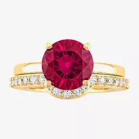 Modern Bride Gemstone Womens Lab Created Red Ruby 10K Gold Round Bridal Set