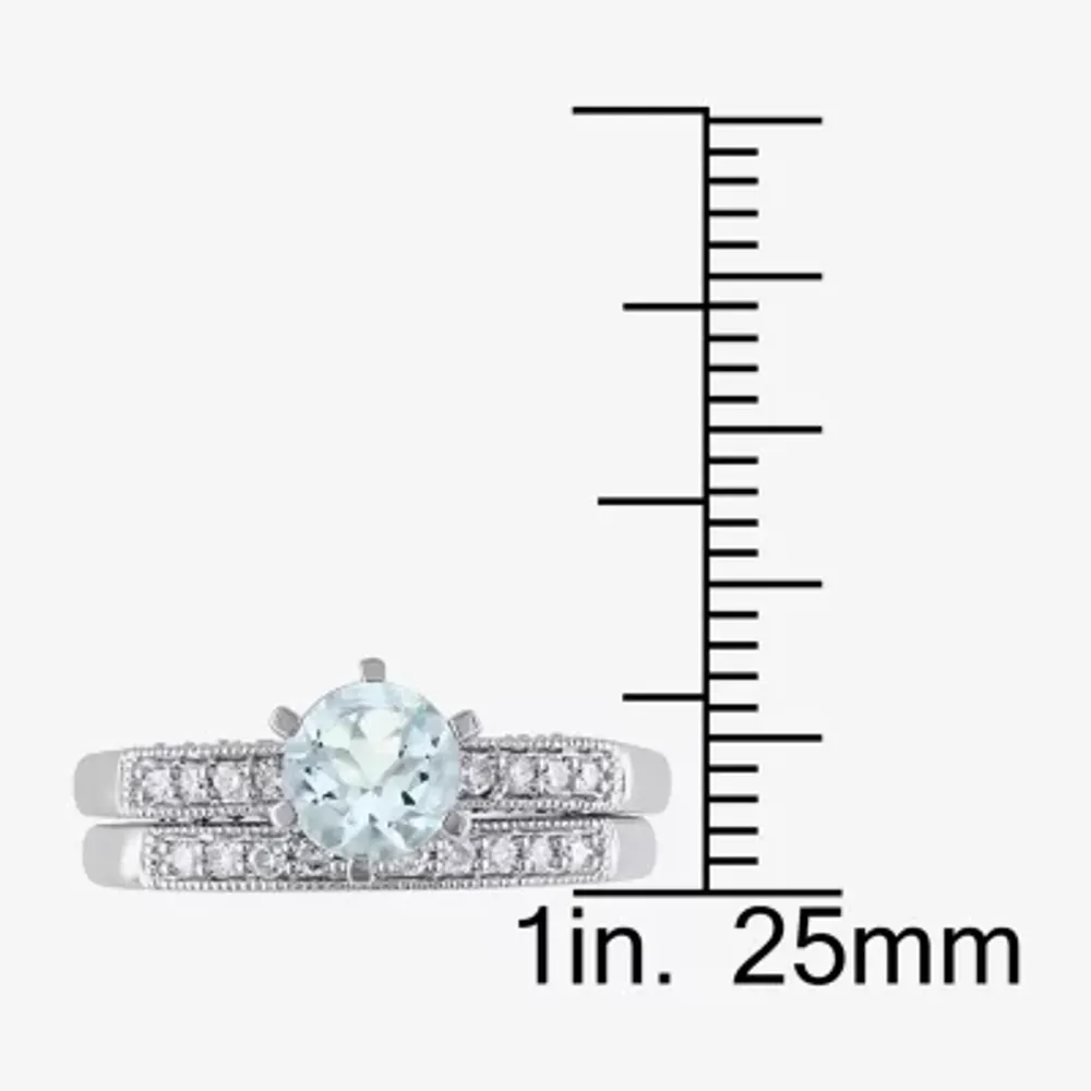 Modern Bride Gemstone Womens 1/3 CT. T.W. Genuine Blue Aquamarine 10K White Gold Round Side Stone Bridal Set