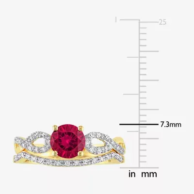 Modern Bride Gemstone Womens 1/7 CT. T.W. Lab Created Red Ruby 10K Gold Round Side Stone Bridal Set