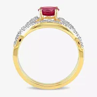 Modern Bride Gemstone Womens 1/7 CT. T.W. Lab Created Red Ruby 10K Gold Round Side Stone Bridal Set