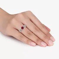 Modern Bride Gemstone Womens 1/7 CT. T.W. Lab Created Red Ruby 10K Gold Round Side Stone Bridal Set