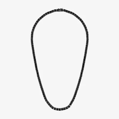 Mens Black Spinel Sterling Silver Round Tennis Necklaces