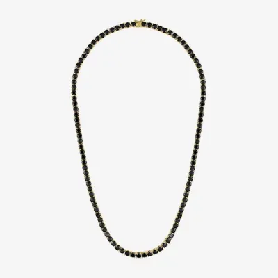 Mens Black Spinel 14K Gold Over Silver Round Tennis Necklaces