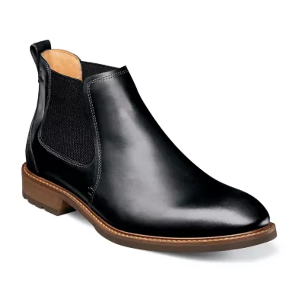 Florsheim Mens Chalet Plain Toe Gore Stacked Heel Chelsea Boots