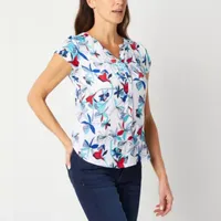 Liz Claiborne Womens Split Crew Neck Short Sleeve Blouse