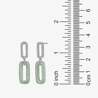 Genuine Green Jade Sterling Silver Paperclip Drop Earrings