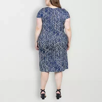 24seven Comfort Apparel Womens Short Sleeve Geometric Wrap Dress Plus