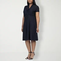 24seven Comfort Apparel Womens Short Sleeve Wrap Dress Plus