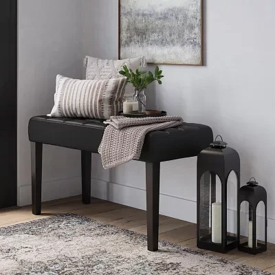 Corliving California 24 Panel Upholstered Tufted Bench
