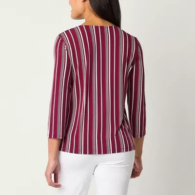 Liz Claiborne Womens Round Neck 3/4 Sleeve Blouse