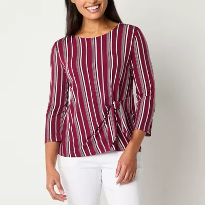 Liz Claiborne Womens Round Neck 3/4 Sleeve Blouse