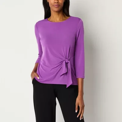 Liz Claiborne Womens Round Neck 3/4 Sleeve Blouse