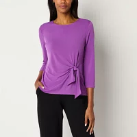 Liz Claiborne Womens Round Neck 3/4 Sleeve Blouse