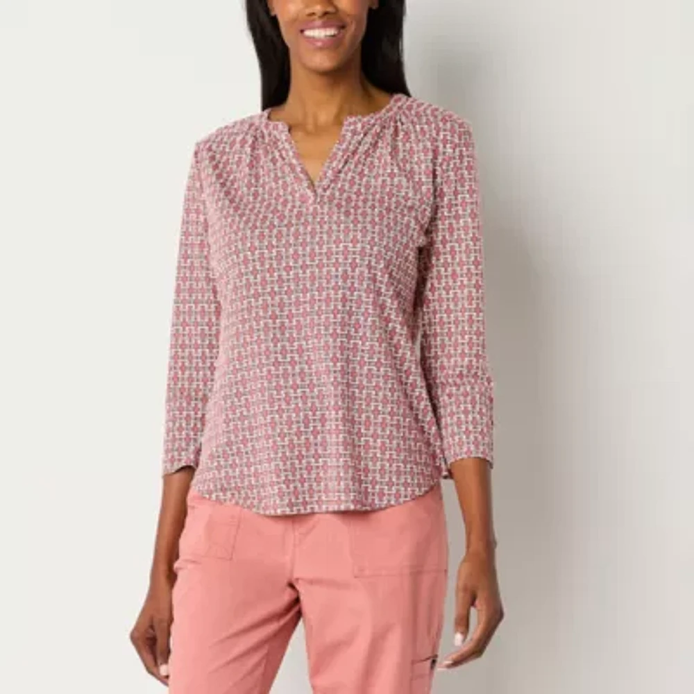 Liz Claiborne Womens Split Crew Neck 3/4 Sleeve Blouse