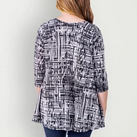 24seven Comfort Apparel Womens Elbow Sleeve Open Front Geometric Cardigan