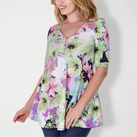 24seven Comfort Apparel Womens V Neck Elbow Sleeve Tunic Top