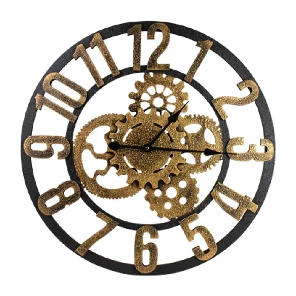 Northlight 24" Battery Operated Gold And Black With Cogs Wall Clock