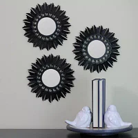 Northlight 9.5" Floral Sunburst Matte Black Wall Mirror