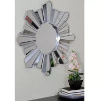 Northlight 25" Silver Matte Sunburst Wave Glass Round Wall Mirror