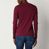 St. John's Bay Womens V Neck Long Sleeve T-Shirt