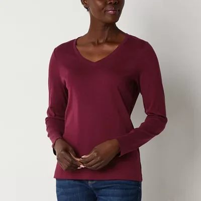 St. John's Bay Womens V Neck Long Sleeve T-Shirt