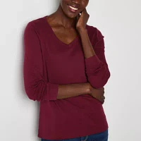 St. John's Bay Womens V Neck Long Sleeve T-Shirt