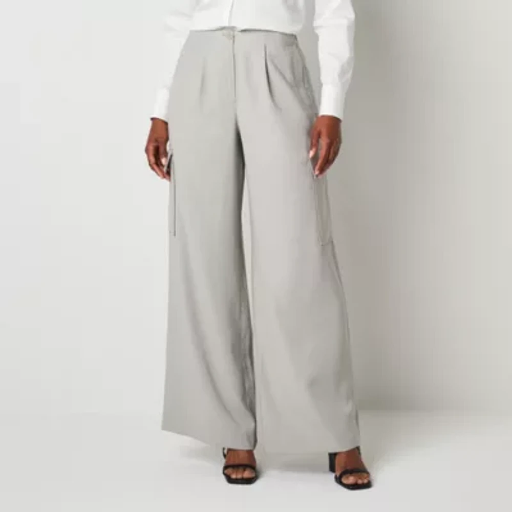 Worthington Womens High Rise Wide Leg Cargo Pant-Tall