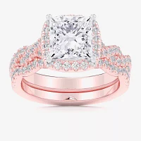 (G-H / Si1-Si2) Womens 1 1/2 CT. T.W. Lab Grown White Diamond 14K Rose Gold Side Stone Halo Bridal Set