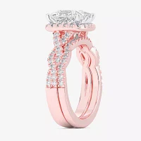 (G-H / Si1-Si2) Womens 1 1/2 CT. T.W. Lab Grown White Diamond 14K Rose Gold Side Stone Halo Bridal Set