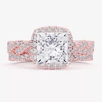 (G-H / Si1-Si2) Womens 1 1/2 CT. T.W. Lab Grown White Diamond 14K Rose Gold Side Stone Halo Bridal Set