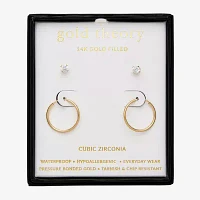 Gold Theory White Cubic Zirconia Gold Tone Round 2 Pair Earring Set