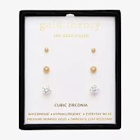 Gold Theory White Cubic Zirconia Gold Tone Round 3 Pair Earring Set