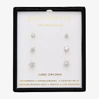 Gold Theory White Cubic Zirconia Gold Tone Round 3 Pair Earring Set
