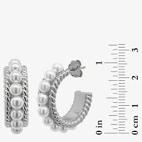 Sparkle Allure Simulated Pearl Pure Silver Over Brass Hoop Earrings