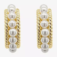 Sparkle Allure White Simulated Pearl 14K Gold Over Brass 26mm Hoop Earrings