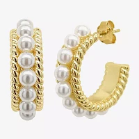 Sparkle Allure White Simulated Pearl 14K Gold Over Brass 26mm Hoop Earrings