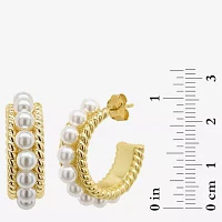 Sparkle Allure White Simulated Pearl 14K Gold Over Brass 26mm Hoop Earrings