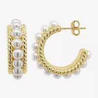Sparkle Allure White Simulated Pearl 14K Gold Over Brass 26mm Hoop Earrings